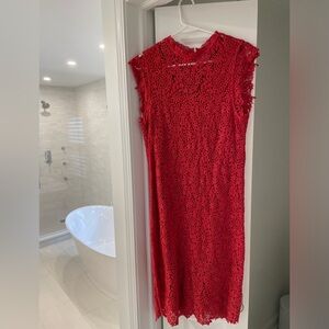 Velvet by graham and Spencer Anthropologie bright red/orange lace midi dress